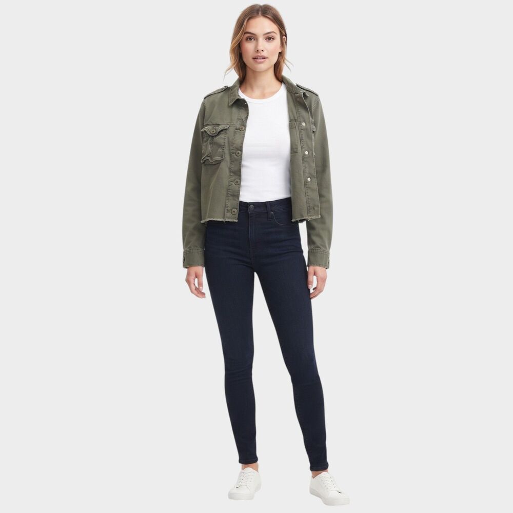 Aeropostale Cropped Green Button Down Army Jacket XL Utility Casual Outerwear
